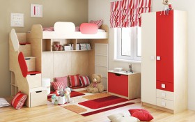 Детская комната Бэрри (Бежевый/Красный/корпус Клен) в Северске - seversk.katalogmebeli.com | фото