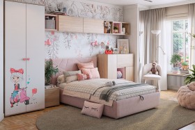 Комплект детской мебели Алина К2 Дуб мария/белый/нежно-розовый велюр в Северске - seversk.katalogmebeli.com | фото