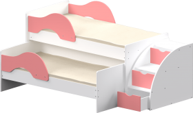 Кровать детская Матрешка выкатная с лестницей  Белый/Розовый в Северске - seversk.katalogmebeli.com | фото