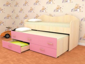 Кровать детская Нимфа двухместная 2.0 Дуб молочный/Розовый в Северске - seversk.katalogmebeli.com | фото