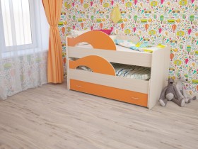 Кровать детская Радуга 1600 Млечный дуб/Оранжевый в Северске - seversk.katalogmebeli.com | фото