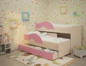 Кровать детская Радуга 1600 Млечный дуб/Розовый в Северске - seversk.katalogmebeli.com | фото