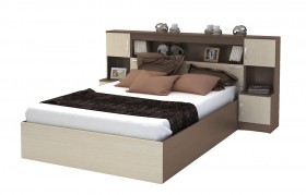 Кровать с прикроватным блоком КР 552 Спальня Basya (шимо темный/шимо светлый) в Северске - seversk.katalogmebeli.com | фото