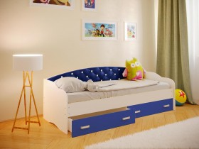 Кровать Софа-7 с мягкой спинкой со стразами (800х1900) Белый/Синий в Северске - seversk.katalogmebeli.com | фото