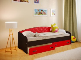 Кровать Софа-8 с мягкой спинкой (900х1900) Венге/Красный в Северске - seversk.katalogmebeli.com | фото