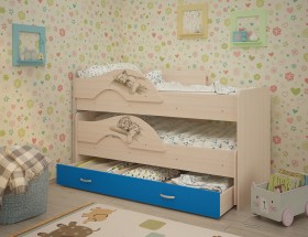 Кровать выкатная Радуга-Сафари детская 1600 Млечный дуб/Голубой в Северске - seversk.katalogmebeli.com | фото