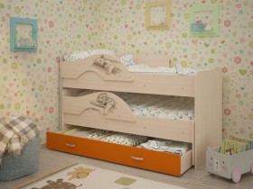 Кровать выкатная Радуга-Сафари детская 1600 Млечный дуб/Оранжевый в Северске - seversk.katalogmebeli.com | фото