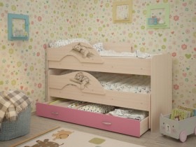 Кровать выкатная Радуга-Сафари детская 1600 Млечный дуб/Розовый в Северске - seversk.katalogmebeli.com | фото
