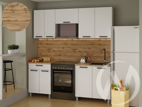 Кухня Кьяра 2.0 м с окапом (белый/карбон фарфор/26мм/дуб вотан) в Северске - seversk.katalogmebeli.com | фото