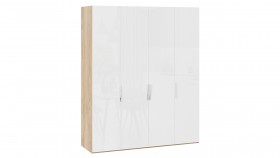 Шкаф для одежды с 4 глухими дверями «Эмбер» Яблоня Беллуно/Белый глянец в Северске - seversk.katalogmebeli.com | фото